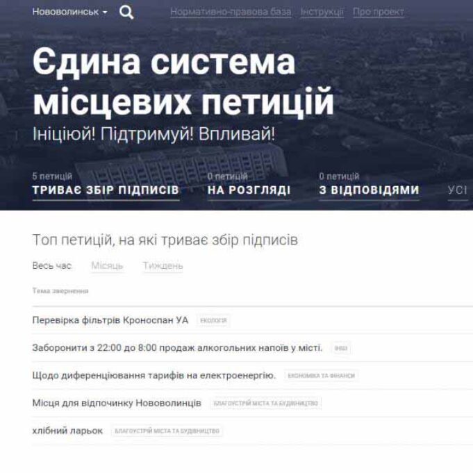 Перші петиції до Нововолинської міської ради почали збирати підписи Перші петиції до Нововолинської міської ради почали збирати підписи