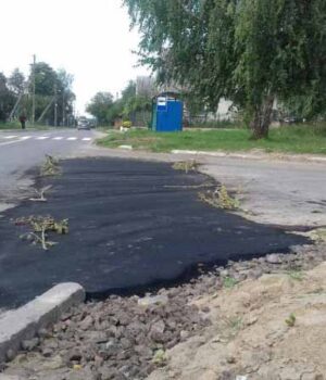 На одній з вулиць Нововолинська новопокладений асфальт обгородили... гілочками