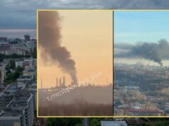 Нічні атаки Росії на Україну: жертви та руйнування Słup czarnego dymu nad rosyjskim miastem. Nagrania pokazują skalę zniszczeń