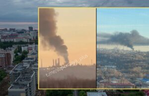 Нічні атаки Росії на Україну: жертви та руйнування Słup czarnego dymu nad rosyjskim miastem. Nagrania pokazują skalę zniszczeń