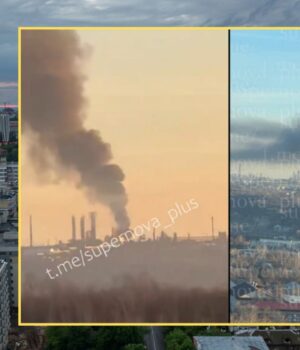 Słup czarnego dymu nad rosyjskim miastem. Nagrania pokazują skalę zniszczeń