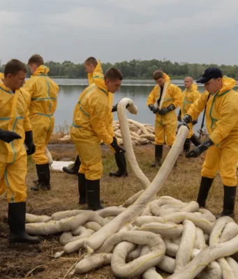 На Кирилівському озері триває масштабне очищення після удару РФ На Кирилівському озері триває масштабне очищення після удару РФ